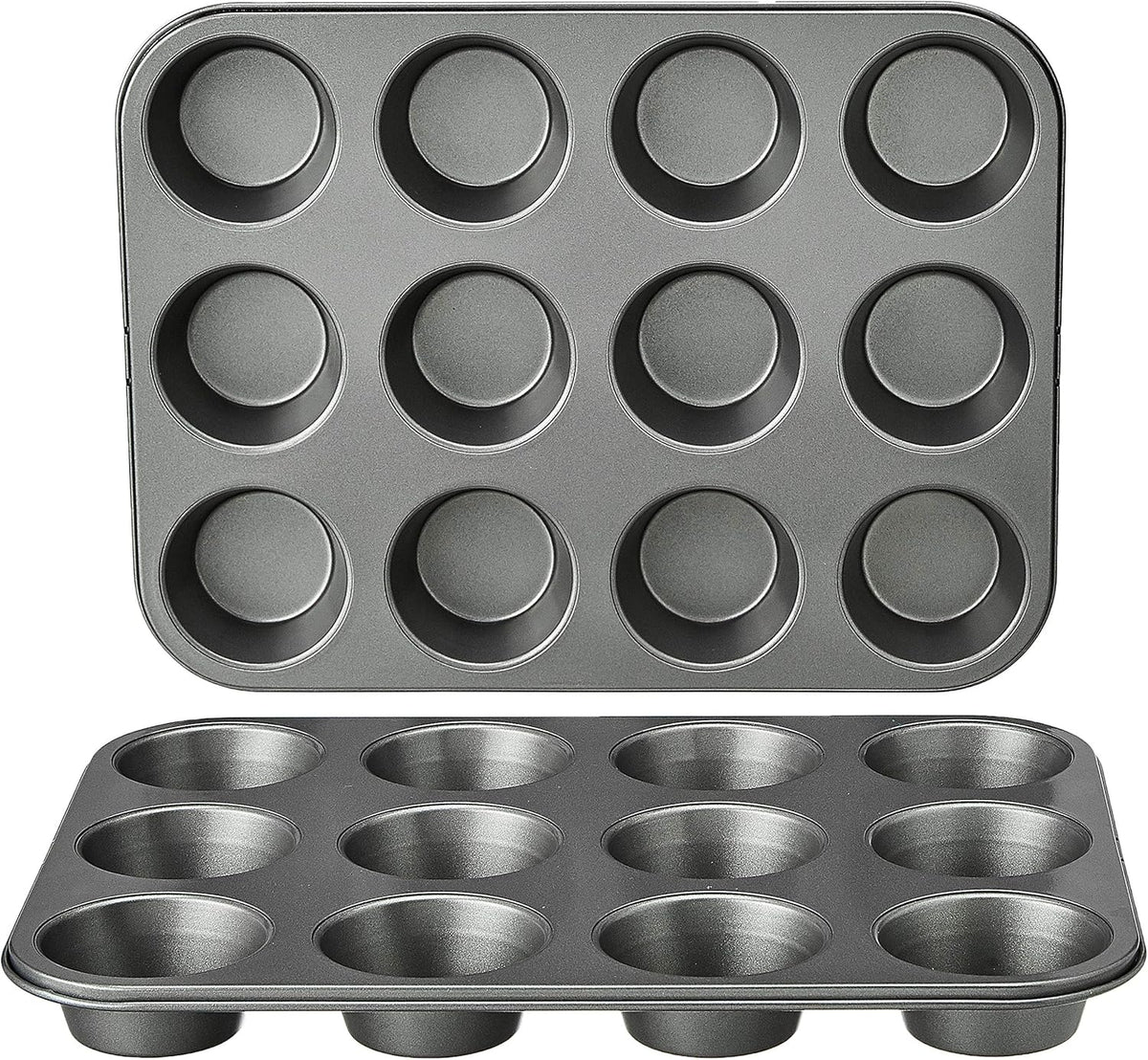 Amazon Basics Nonstick Round Muffin Baking Pan, 12 Cups, Set of 2, Gray, 13.9x10.55x1.22"