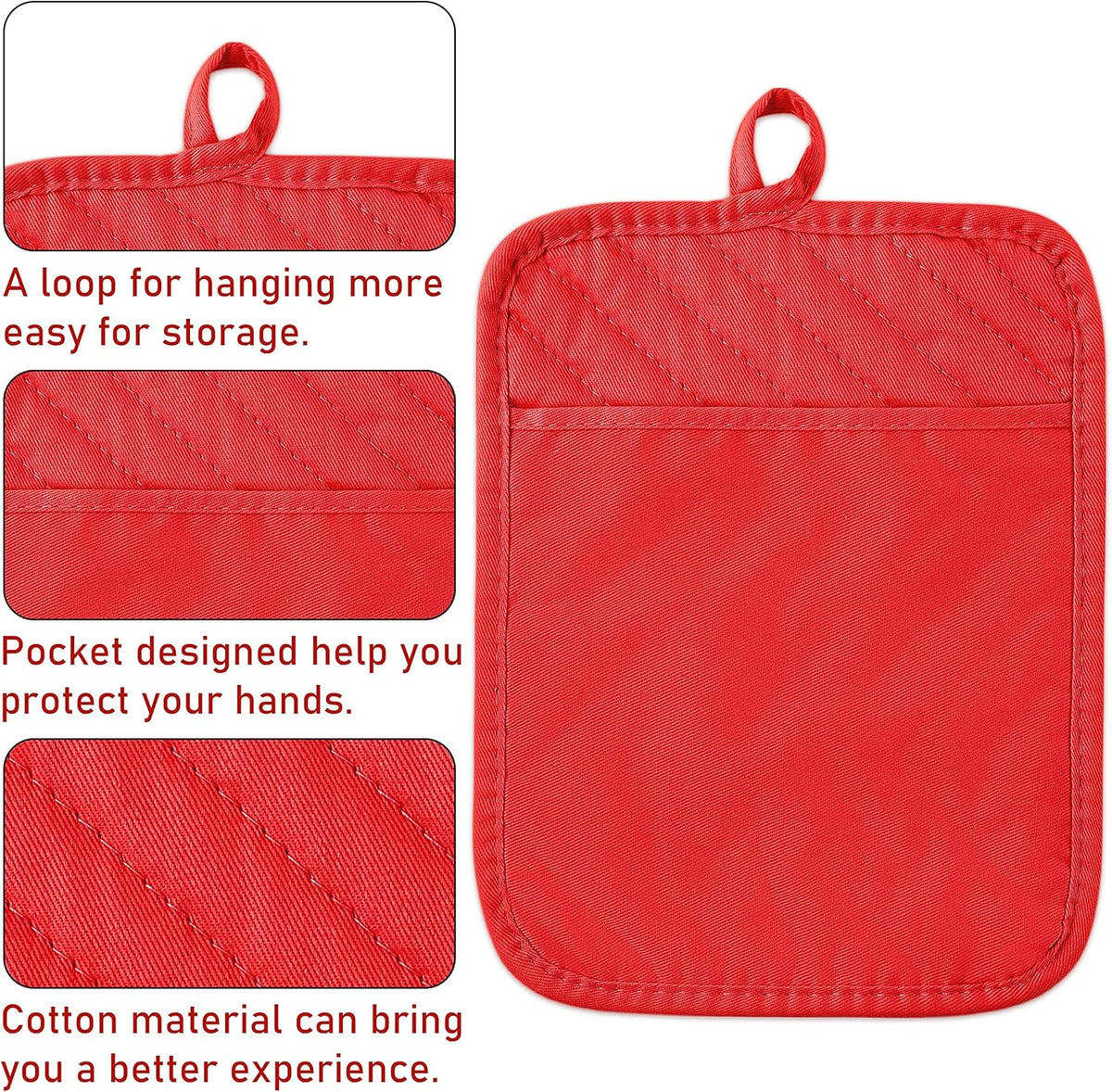GROBRO7 5Pack Pot Holders for Kitchen Heat Resistant Cotton Potholder Multipurpose Hot Pads Machine Washable Oven Mitts with Pocket Potholders for Baking and Cooking 8.9 x 6.9 in Red Green
