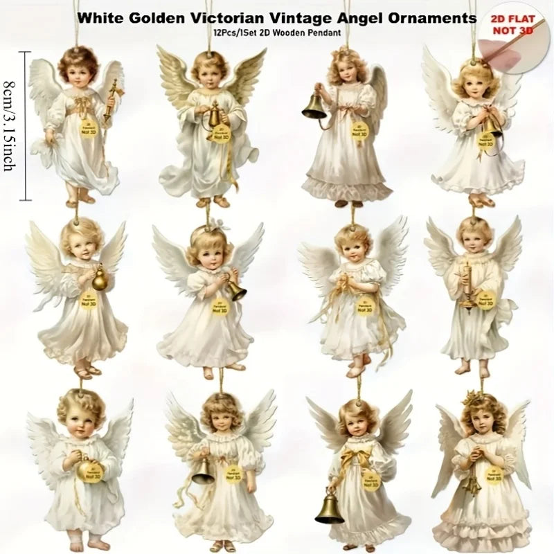 Vintage Wooden Christmas Angel Ornaments