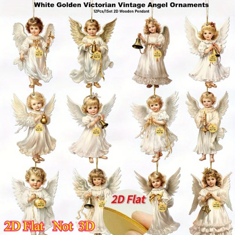 Vintage Wooden Christmas Angel Ornaments