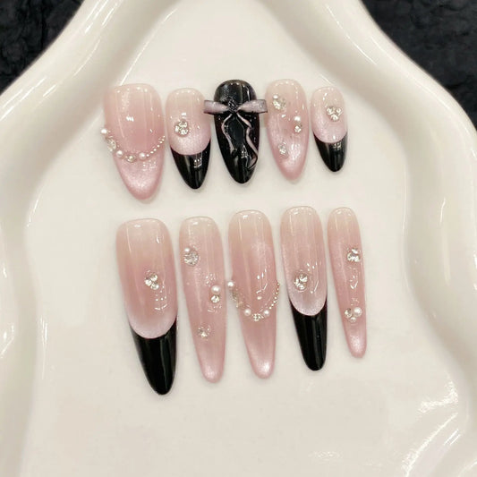 Pink Cat Eye Almond Nails