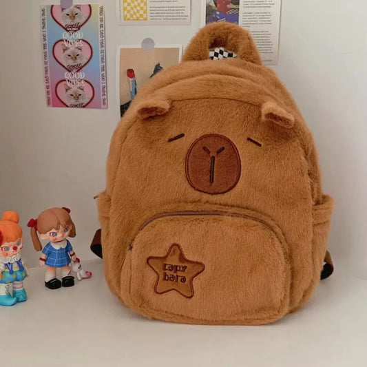 Kawaii Capybara Plush Tote Backpack