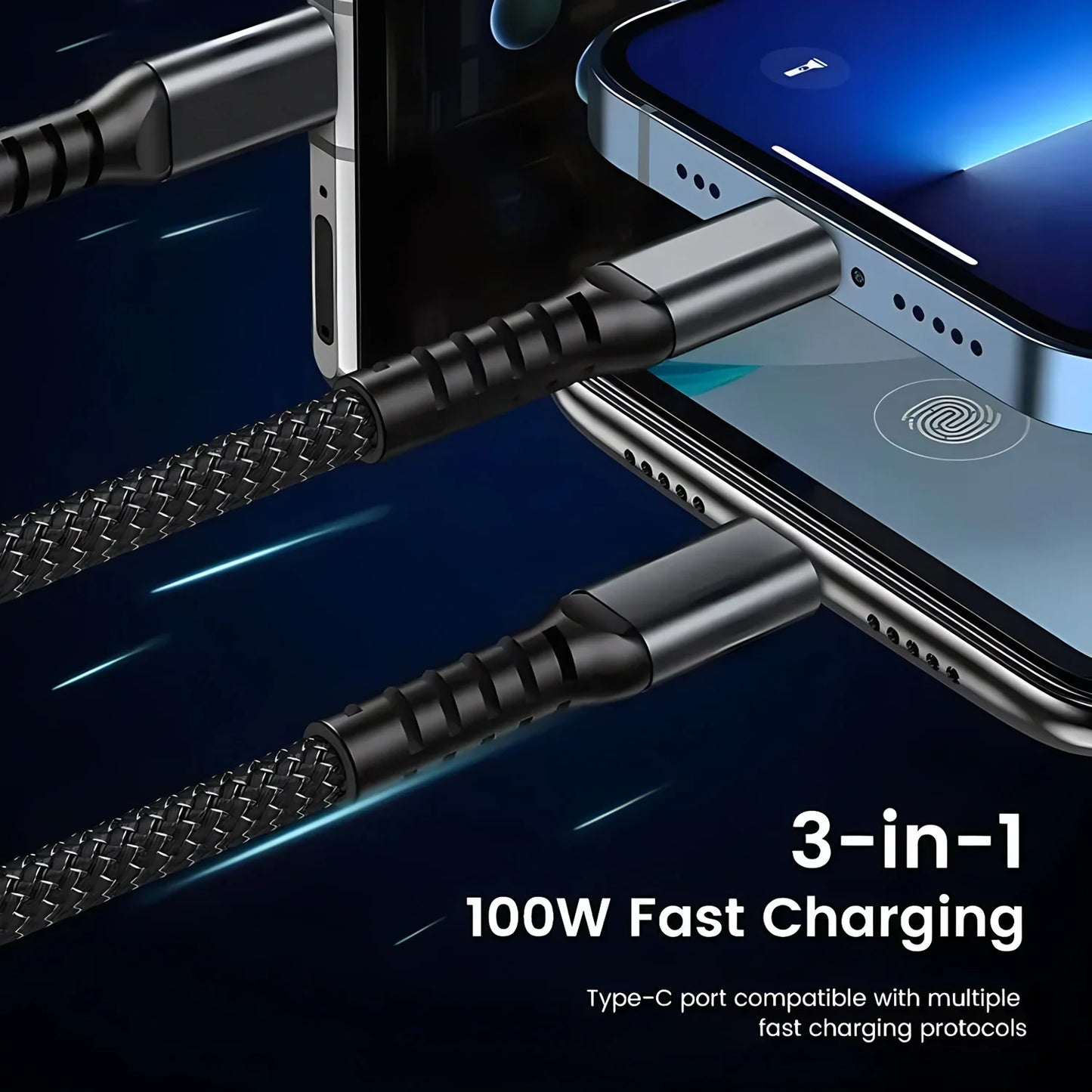 100W 3-in-1 Fast Charging Cable