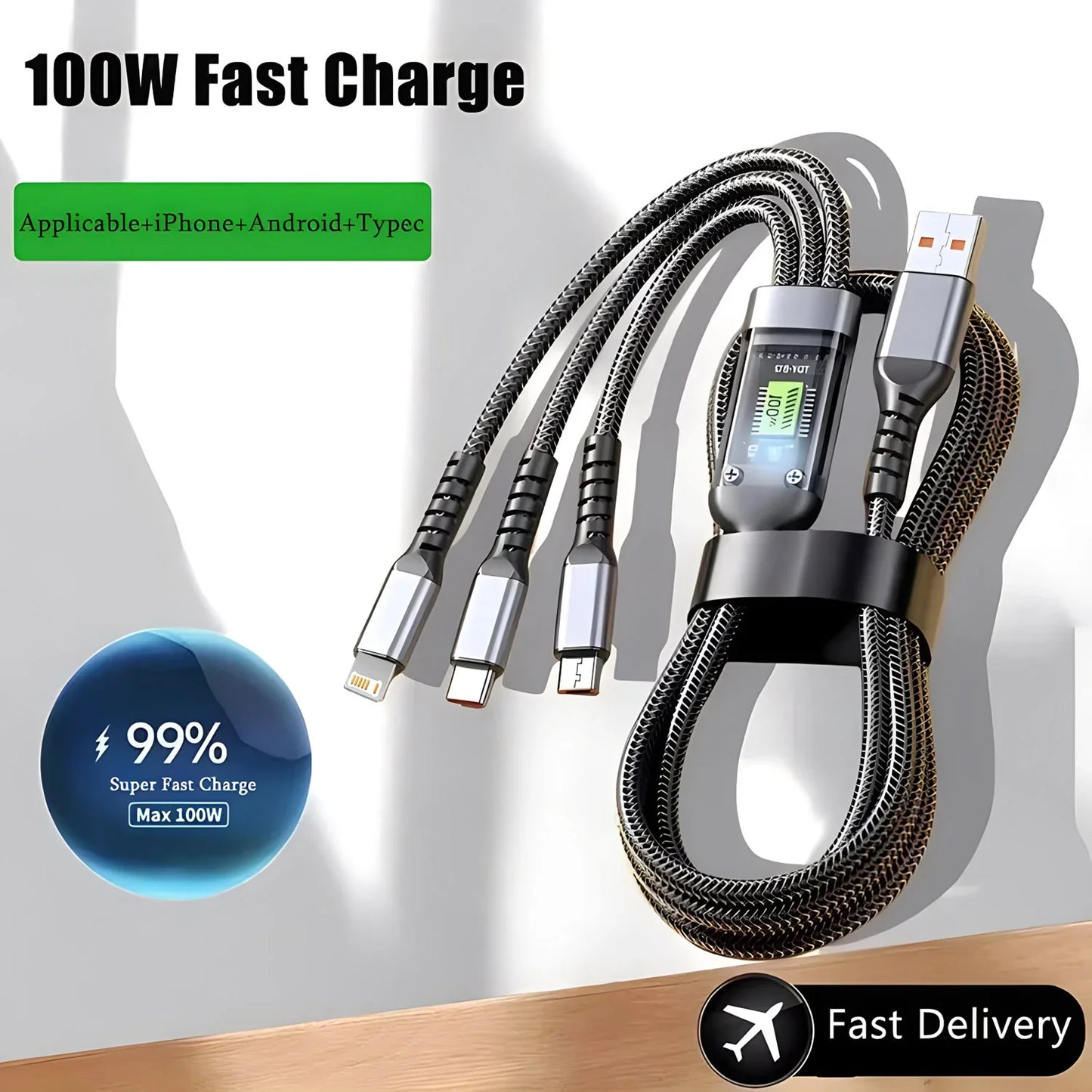 100W 3-in-1 Fast Charging Cable