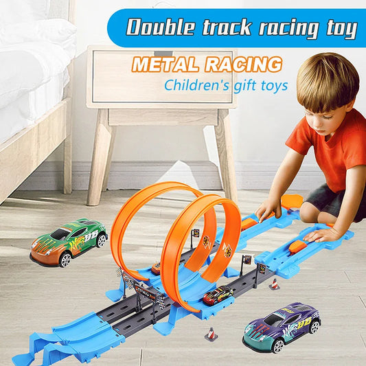 TOYMOGER Kids Double Car Racing Track