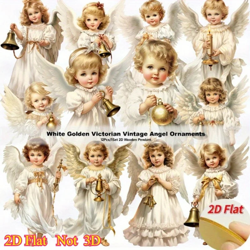 Vintage Wooden Christmas Angel Ornaments