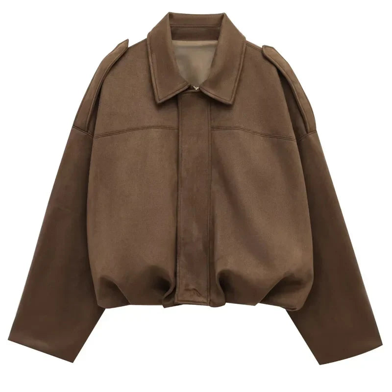 HXAO Women’s Suede Bomber Jacket