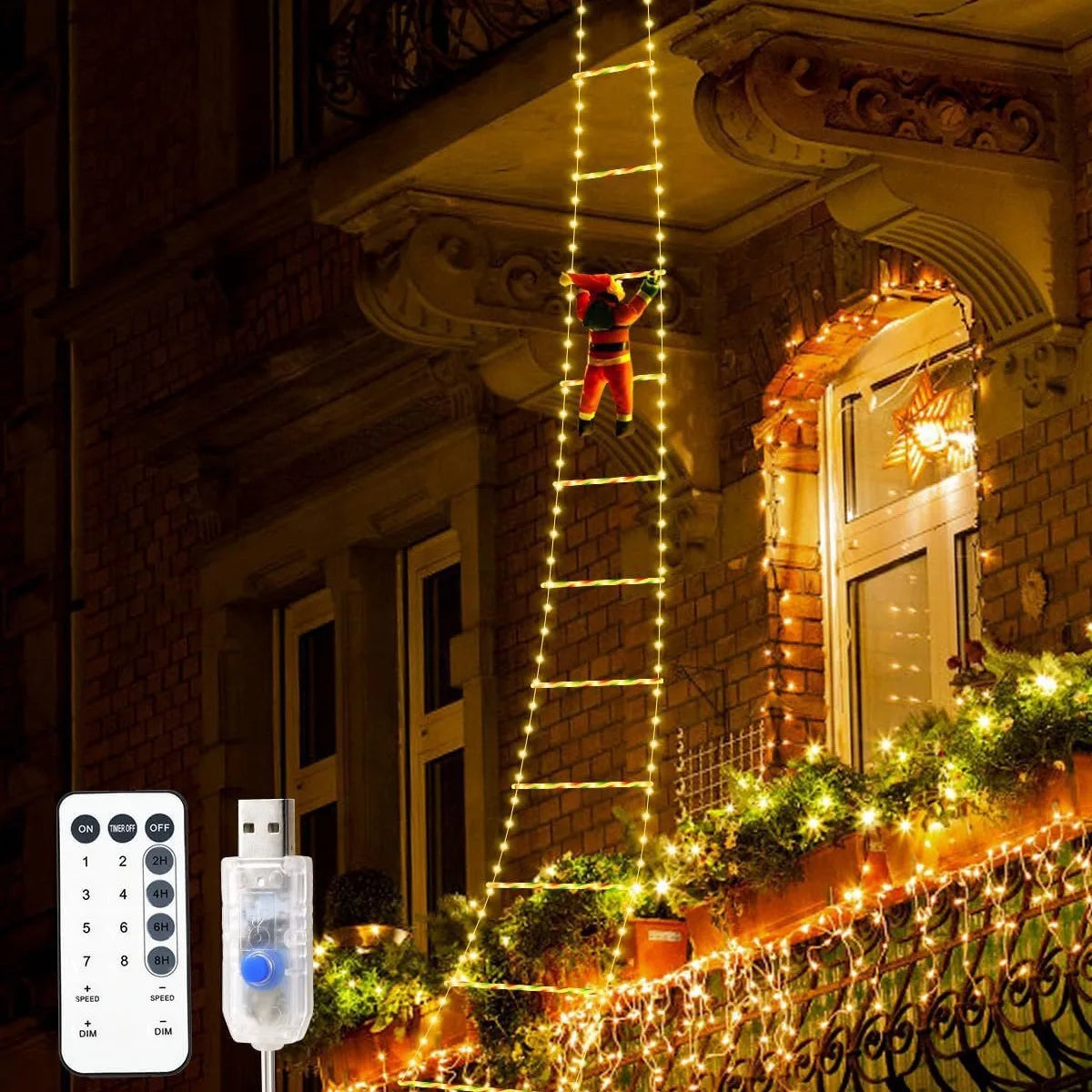LED Santa Climbing Ladder Lights