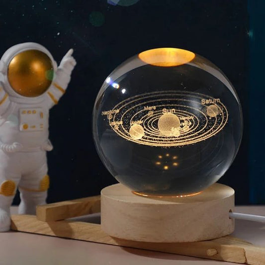 Crystal Ball Night Light Glowing Planet Galaxy Astronaut 3d Moon Table Lamp Usb (random Design)