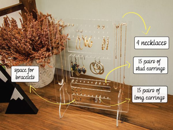 Jewelry Stand | Necklaces & Earrings Organizer | Clear Acrylic Earring Organizer | Jewelry Display | Bracelet Organizer