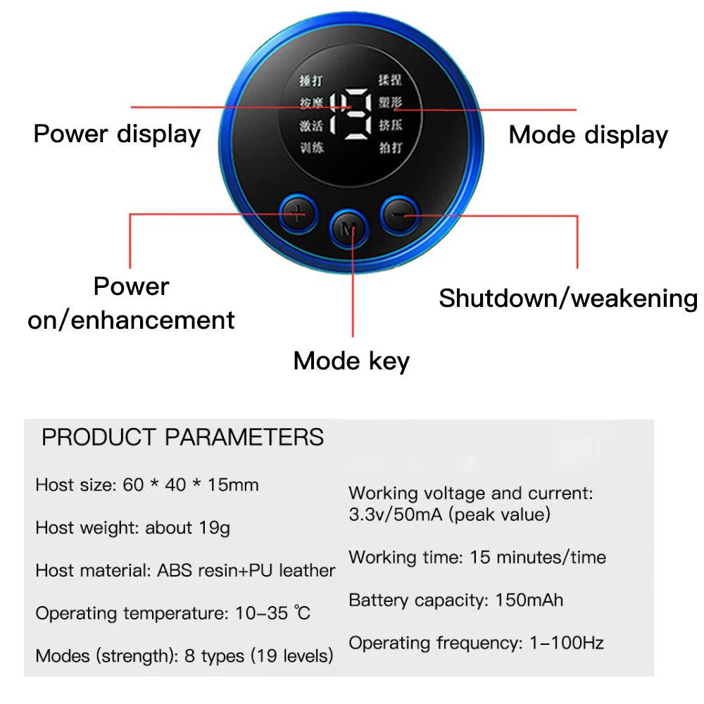 LCD Display EMS Neck Massage Electric Massager Cervical Neck Back Patch 8 Mode Pulse Muscle Stimulator Portable Relief Pain