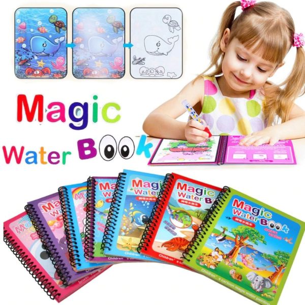 Magic Water Book Painting Drawing Coloring Board Book Doodle & Magic Water Pen (random Book )