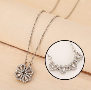 Silver 4 In 1 Magnetic Heart Lover Necklace