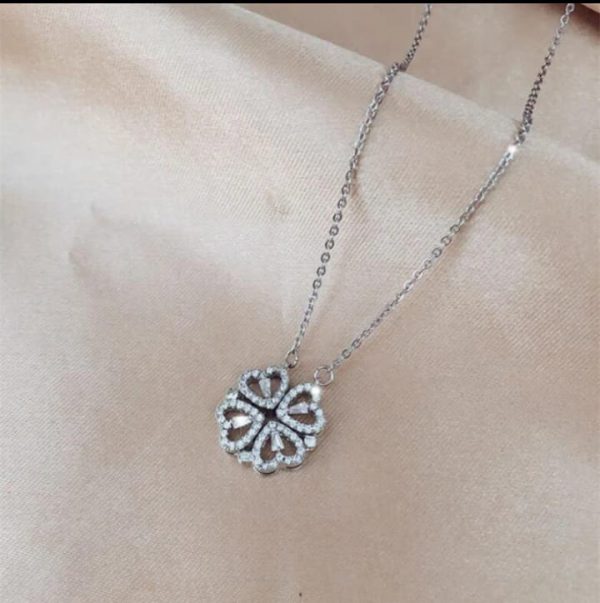 Silver 4 In 1 Magnetic Heart Lover Necklace